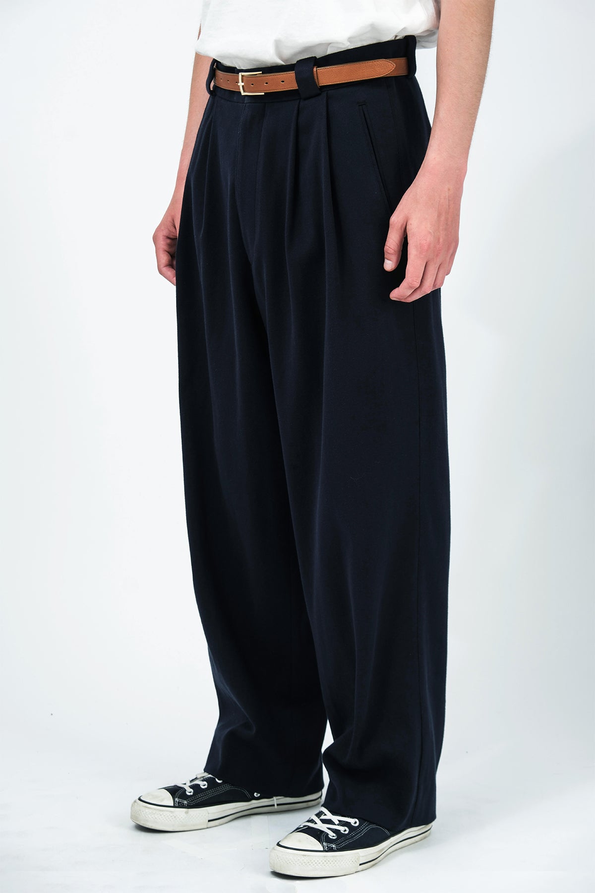 A.PRESSE | COTTON SILK TWILL WIDE TROUSERS