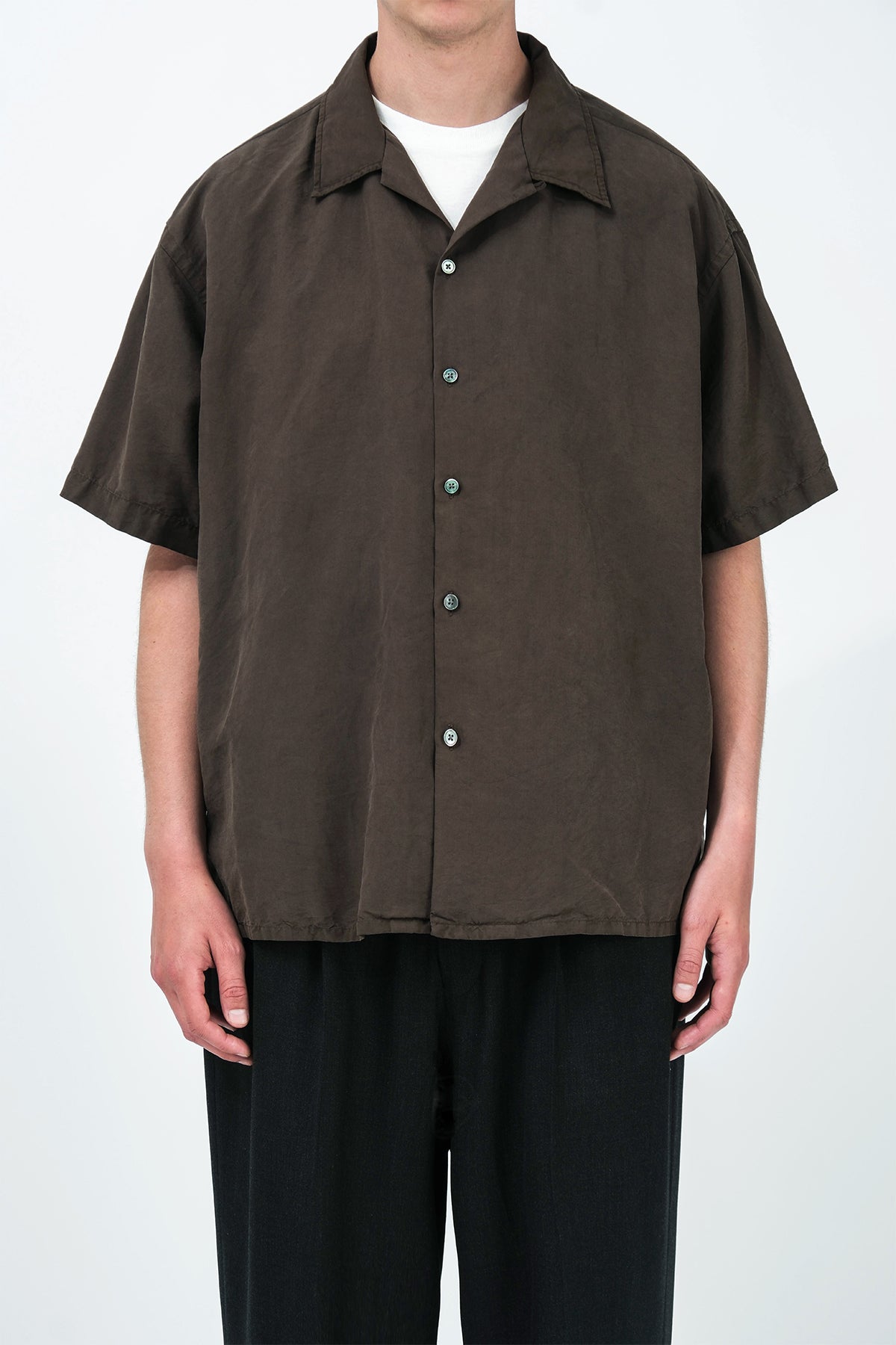 A.PRESSE | NATURAL DYED SILK SHORT SLEEVE OPEN COLLAR SHIRT