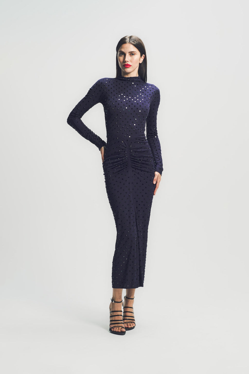 ALAA | DRAPED FLUID STRASS JERSEY DRESS