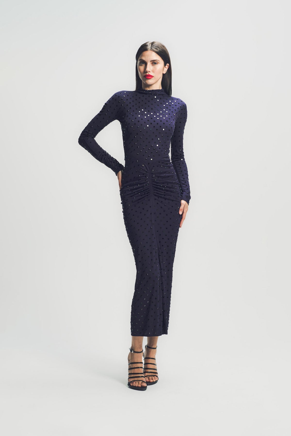 ALAÏA | DRAPED FLUID STRASS JERSEY DRESS