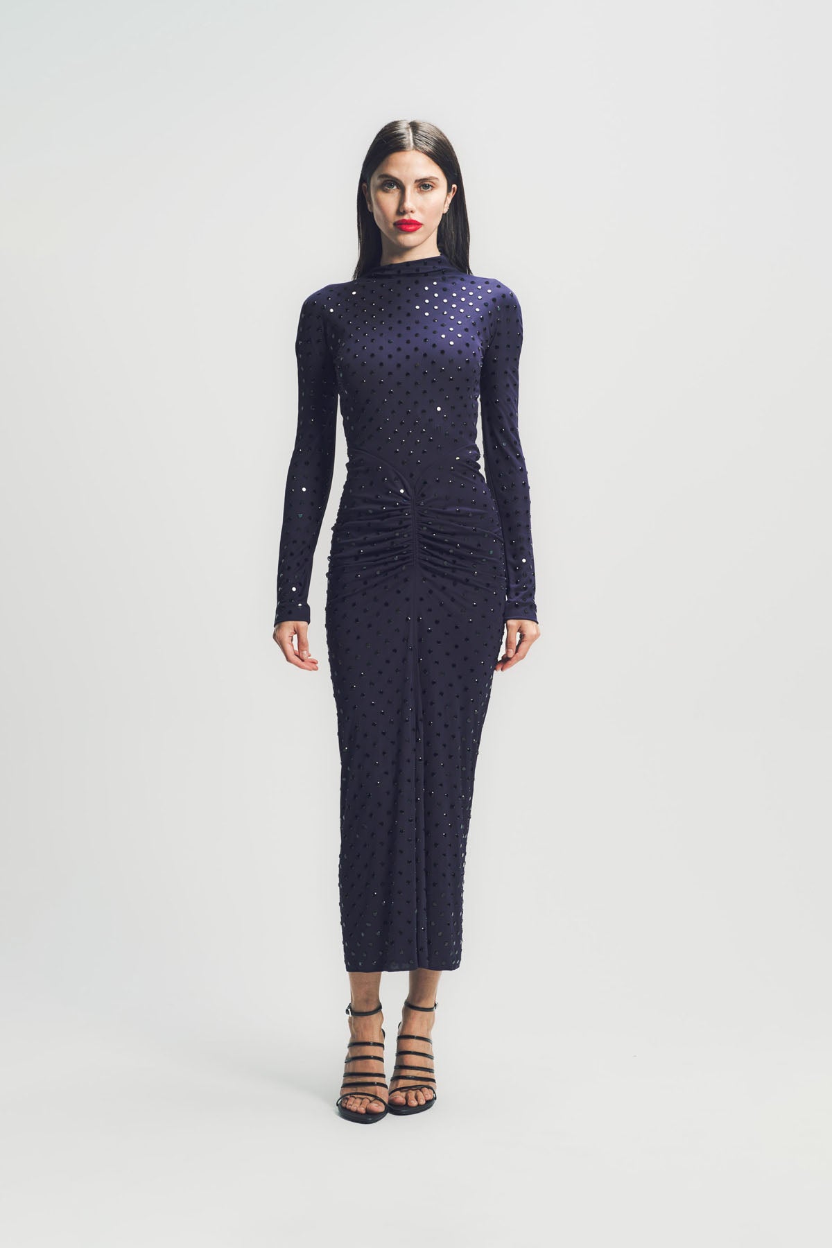ALAÏA | DRAPED FLUID STRASS JERSEY DRESS