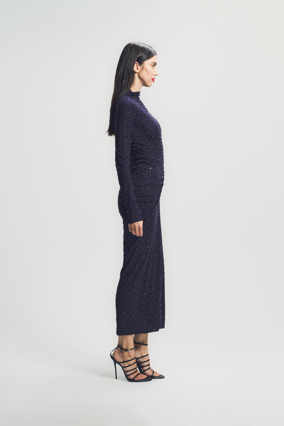 ALAÏA | DRAPED FLUID STRASS JERSEY DRESS