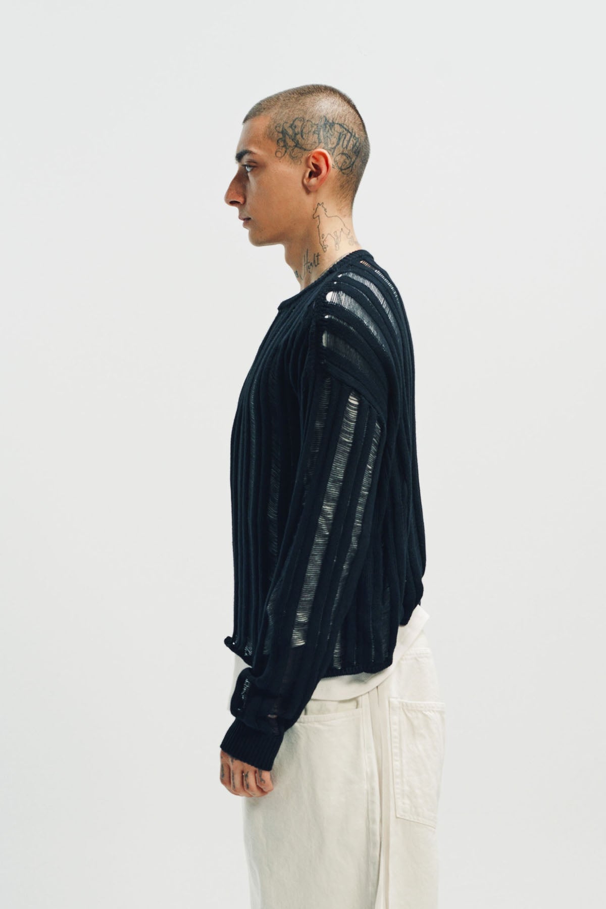 ANN DEMEULEMEESTER | DANIAL LADDER STITCH OVERSIZE SWEATER
