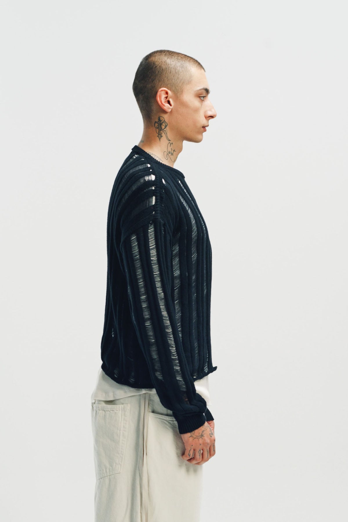 ANN DEMEULEMEESTER | DANIAL LADDER STITCH OVERSIZE SWEATER