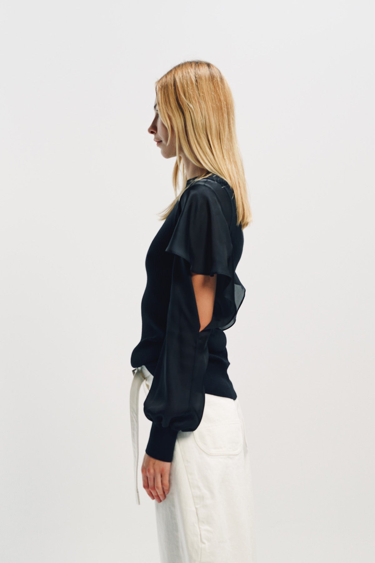 SACAI | SATIN COTTON KNIT PULLOVER