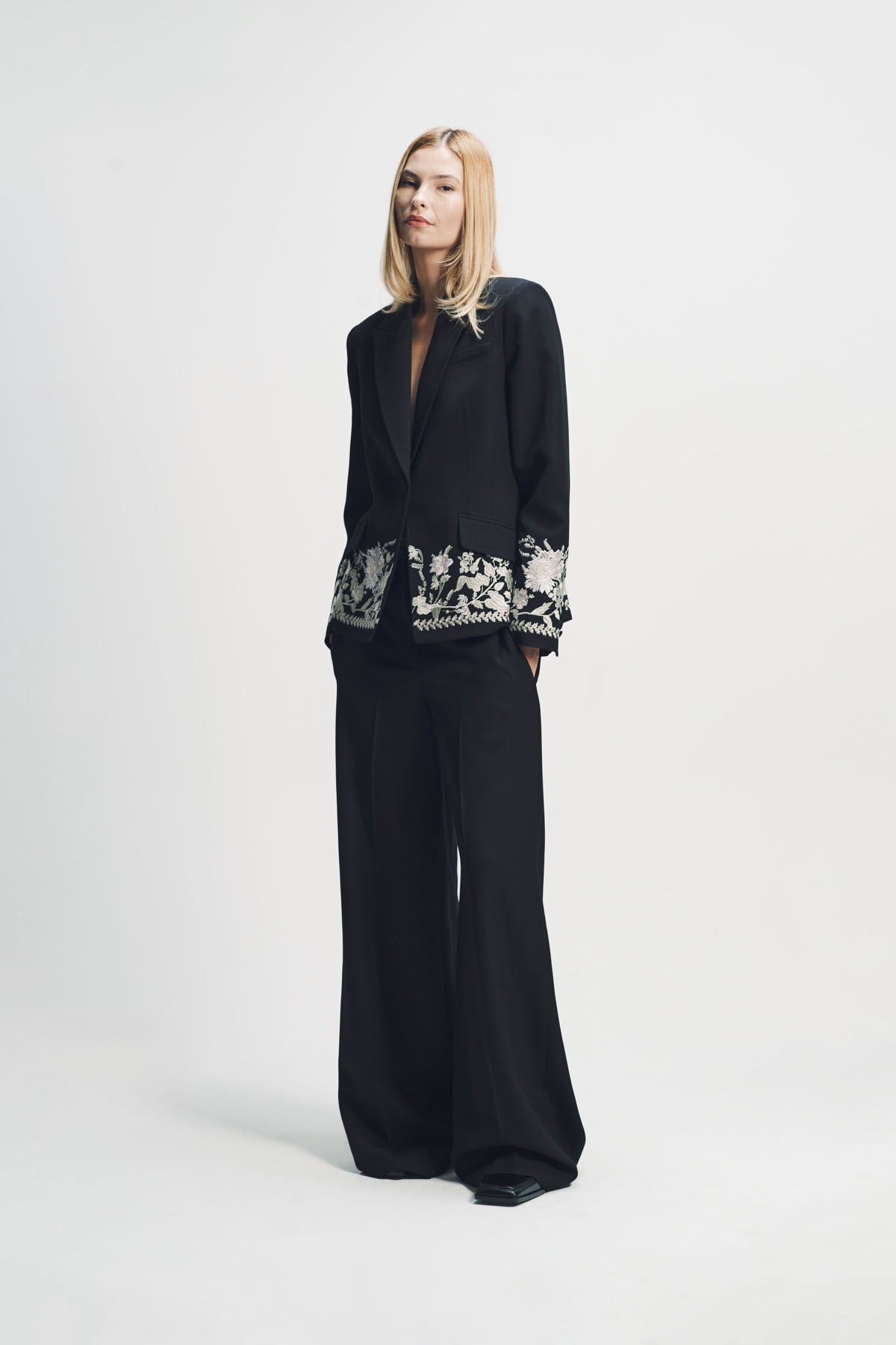 ERDEM | EMBROIDERED GRAIN DE POUDRE FITTED BLAZER