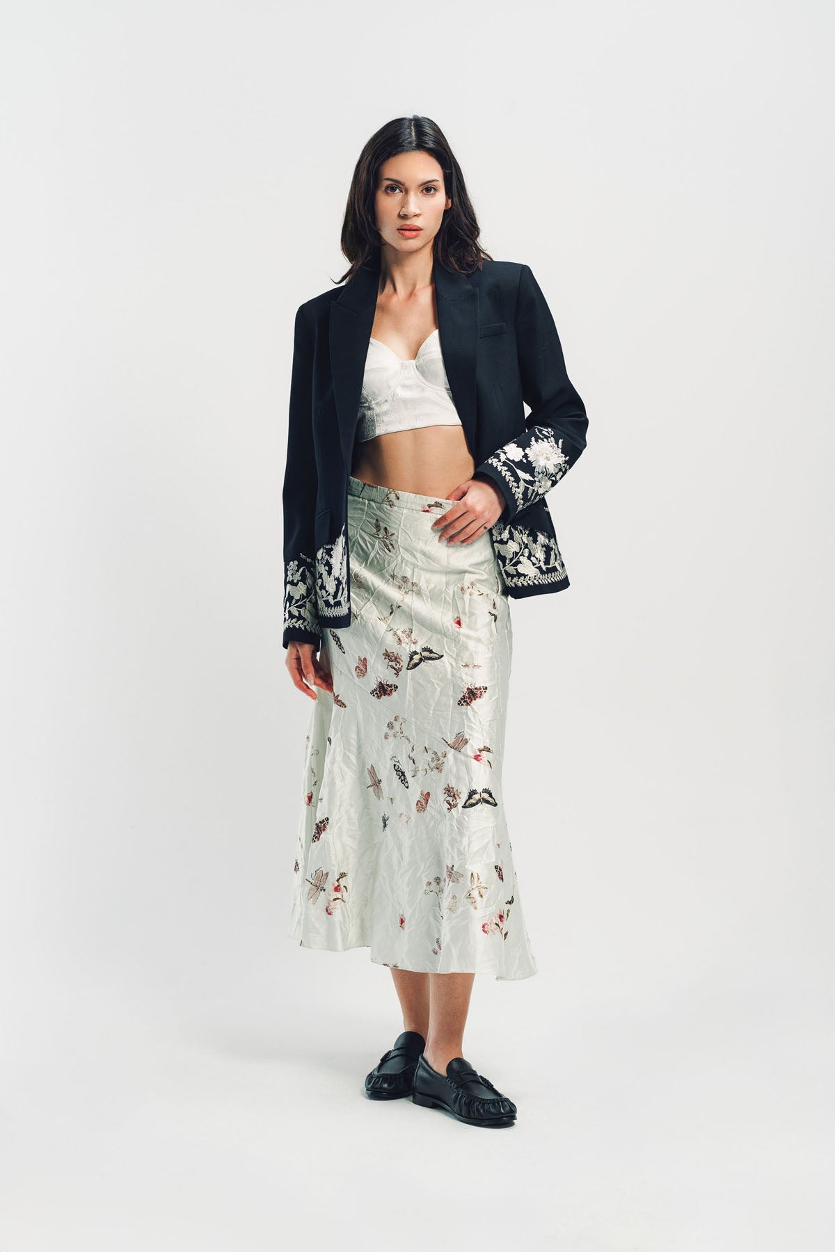 ERDEM | EMBROIDERED GRAIN DE POUDRE FITTED BLAZER