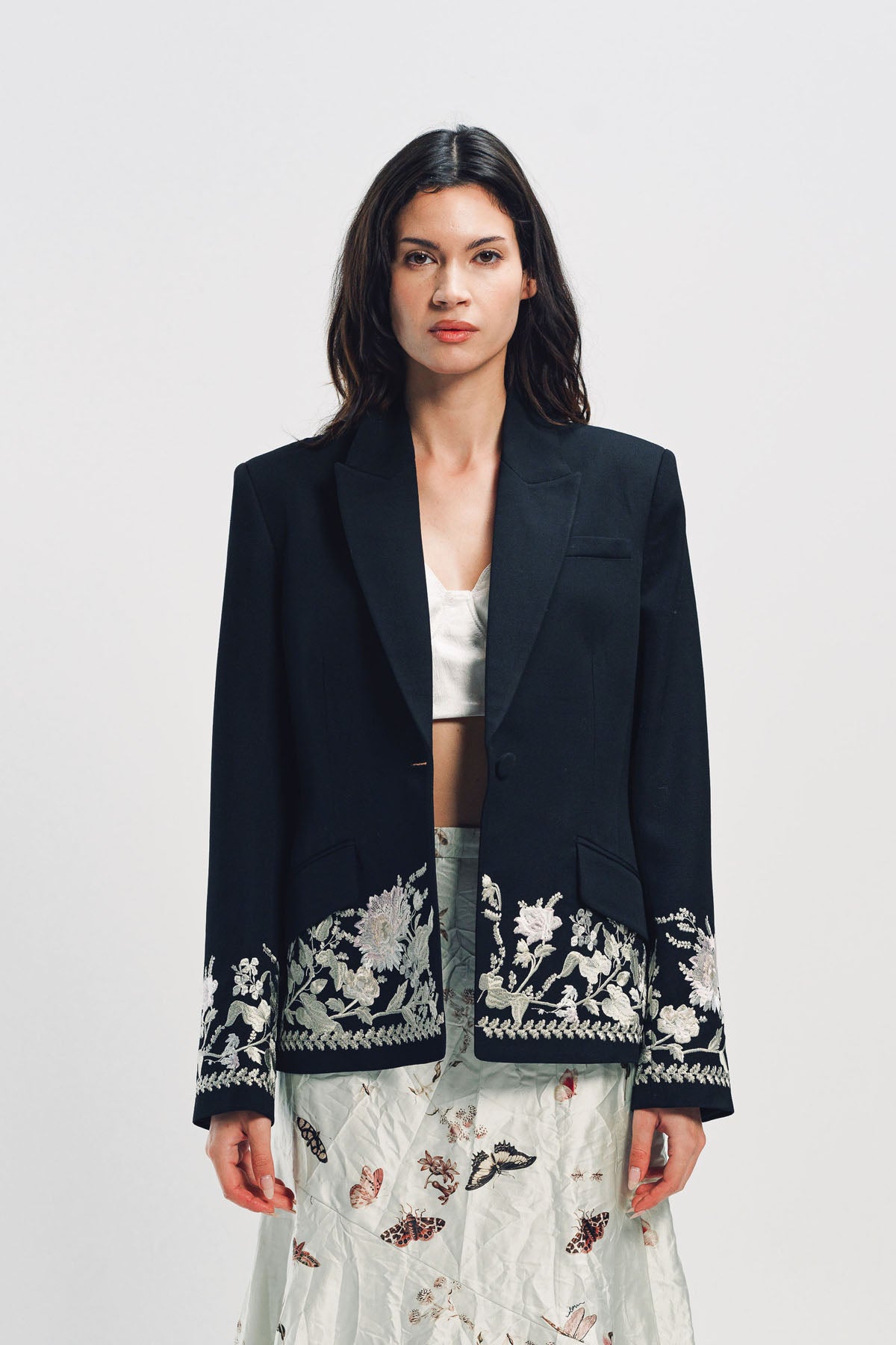 ERDEM | EMBROIDERED GRAIN DE POUDRE FITTED BLAZER