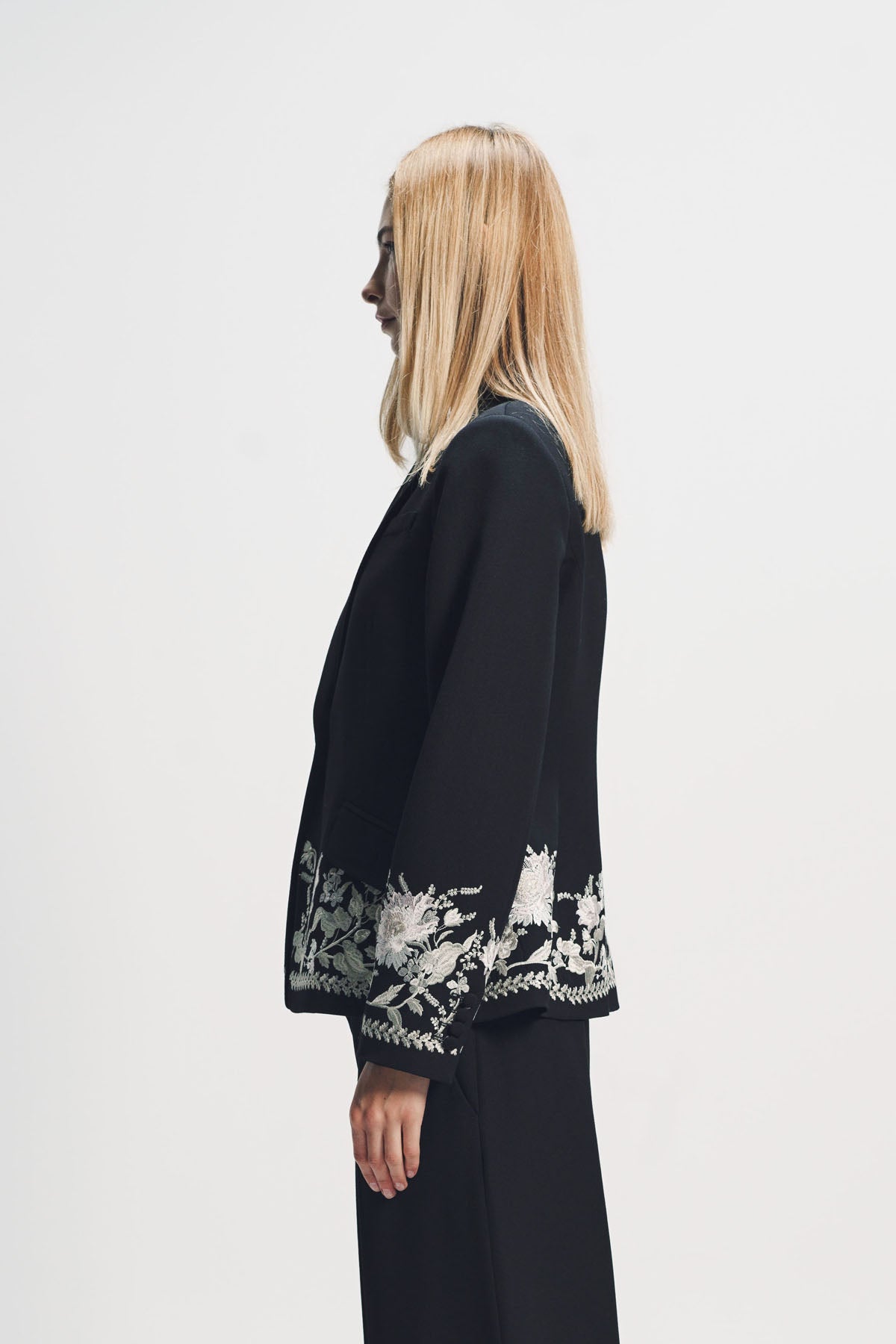 ERDEM | EMBROIDERED GRAIN DE POUDRE FITTED BLAZER