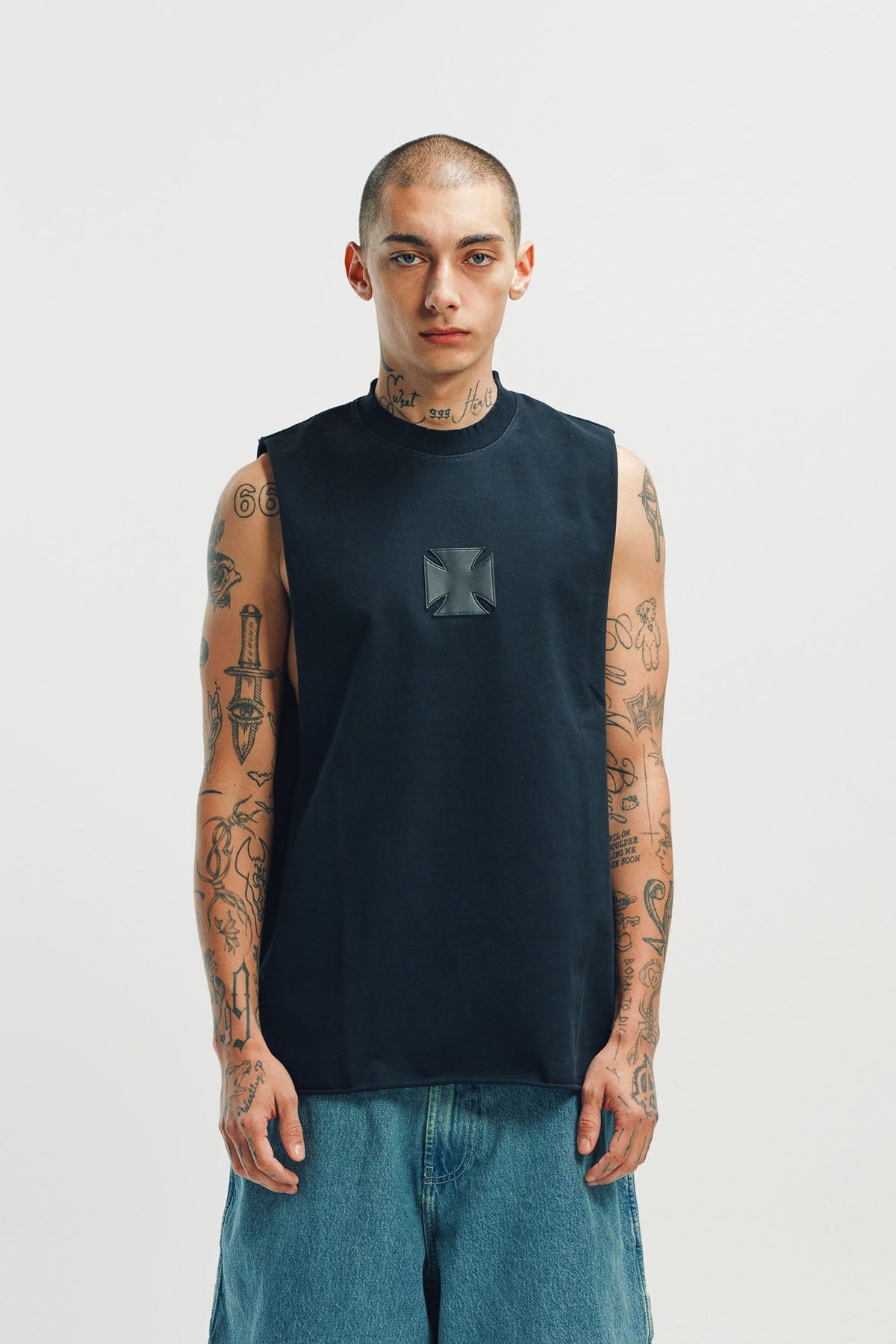 VETEMENTS | BIKER LEATHER CROSS MUCLE TEE