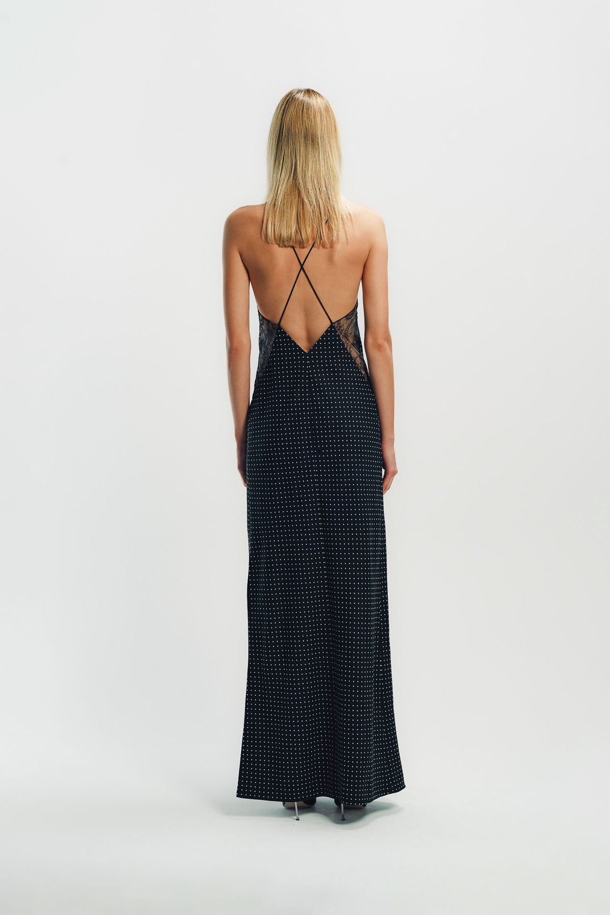 TOM FORD | POLKA DOT SILK CREPE CAMISOLE EVENING DRESS WITH LACE DETAIL