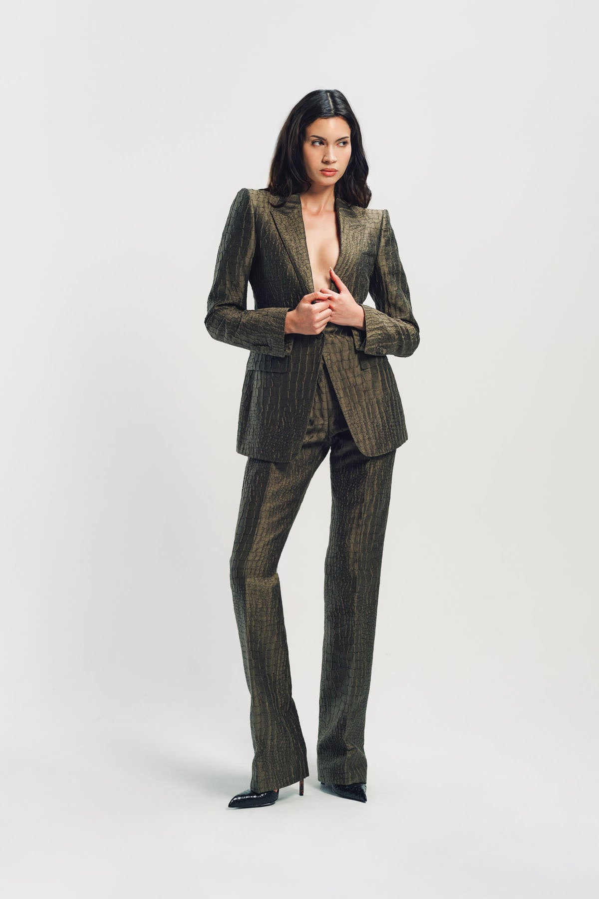 TOM FORD | CROCO JACQUARD SINGLE BREASTED PEAK LAPEL JACKET