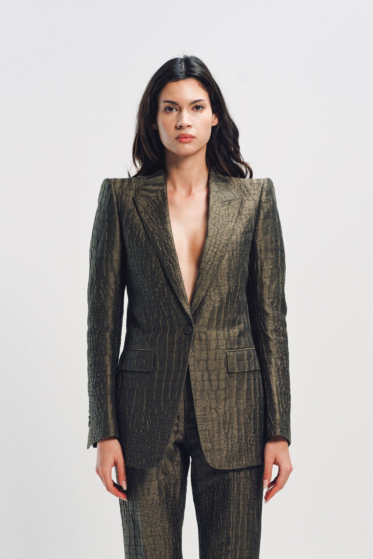 TOM FORD | CROCO JACQUARD SINGLE BREASTED PEAK LAPEL JACKET