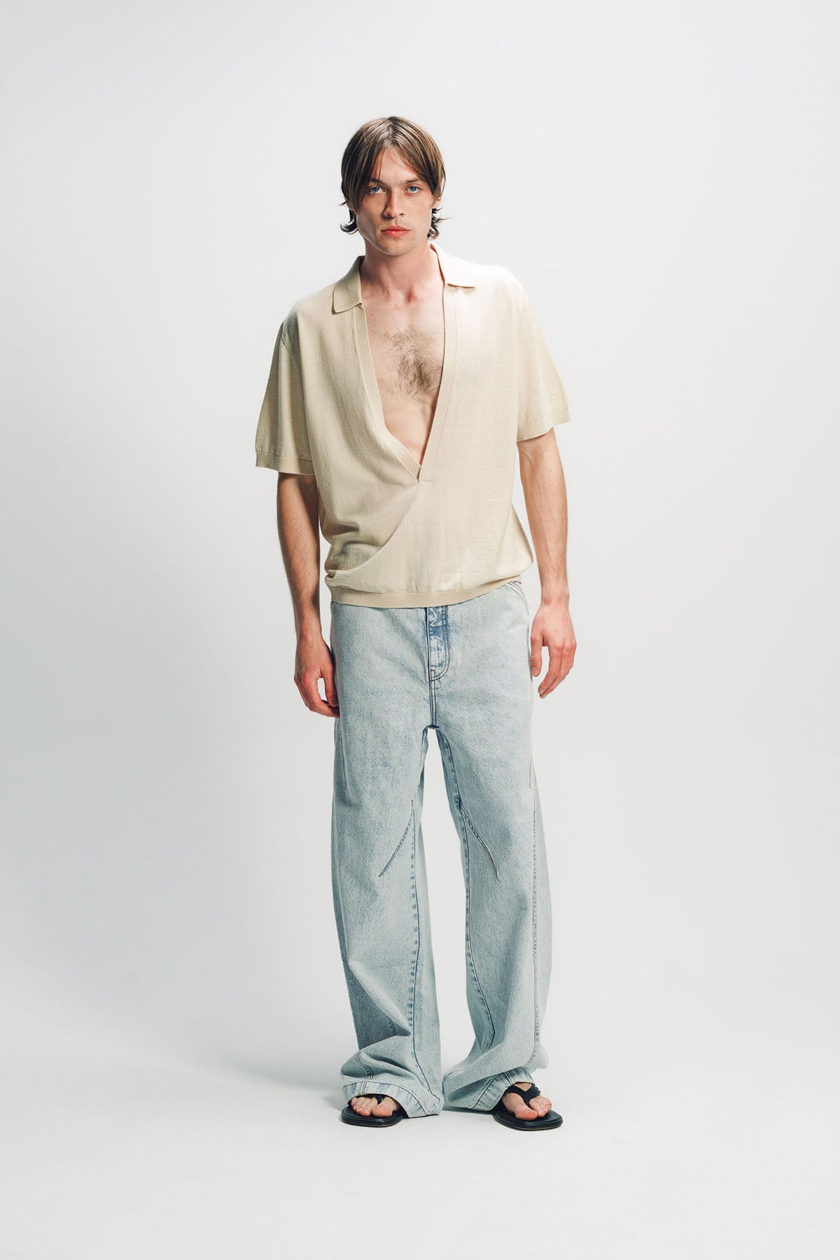 LOUIS GABRIEL NOUCHI | LIGHT WASH DENIM DARTED STRAIGHT TROUSERS