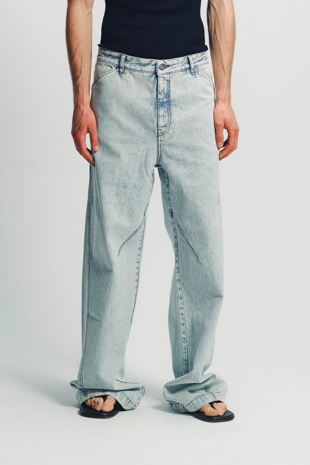 LOUIS GABRIEL NOUCHI | LIGHT WASH DENIM DARTED STRAIGHT TROUSERS