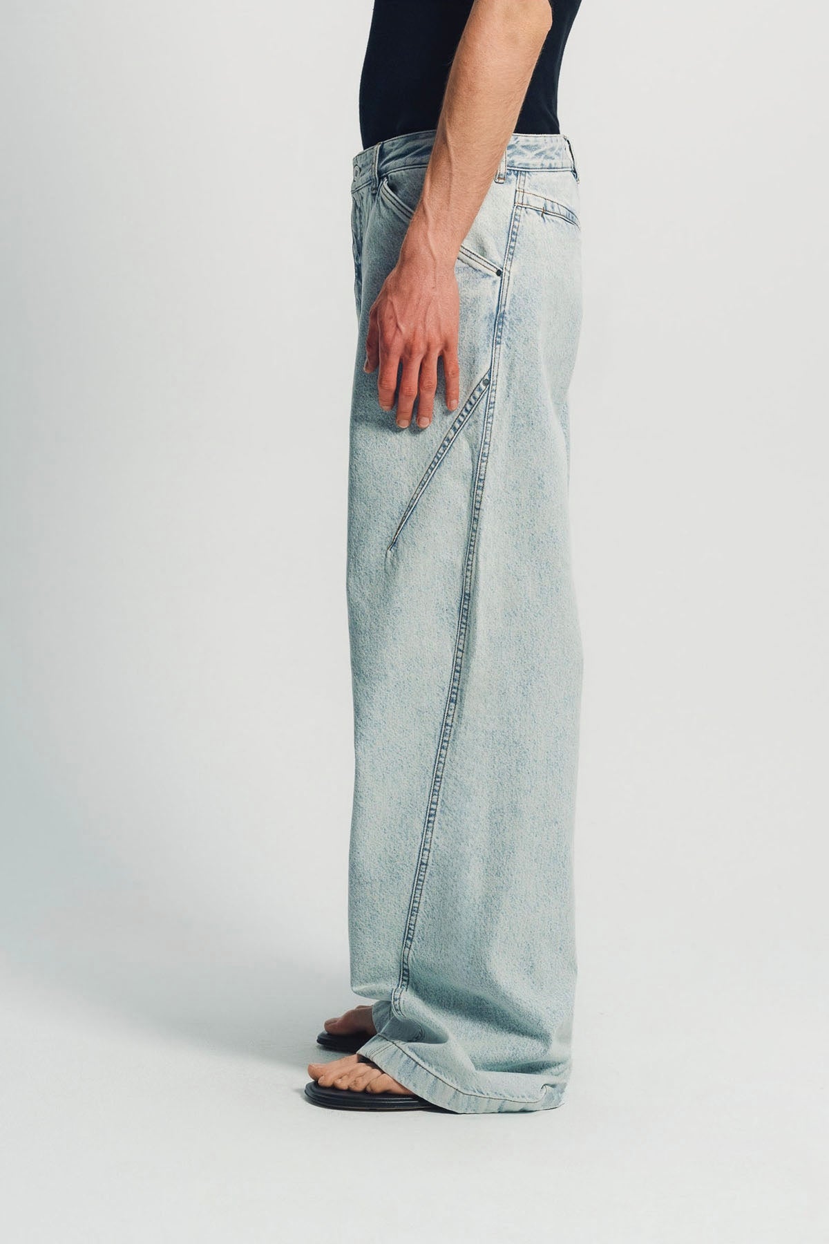LOUIS GABRIEL NOUCHI | LIGHT WASH DENIM DARTED STRAIGHT TROUSERS