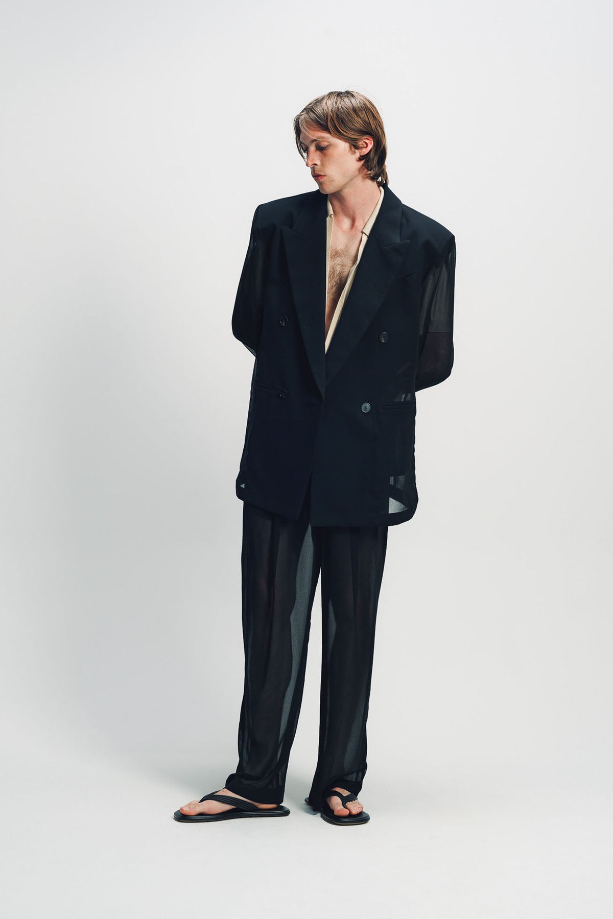 LOUIS GABRIEL NOUCHI | BLACK DARTED STRAIGHT TROUSERS
