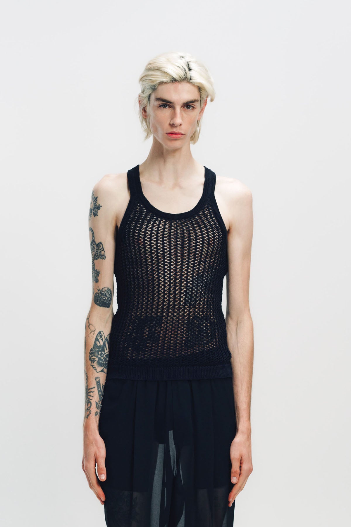 LOUIS GABRIEL NOUCHI | LARGE TRANSPARENT BLACK CHIFFON JOGGERS