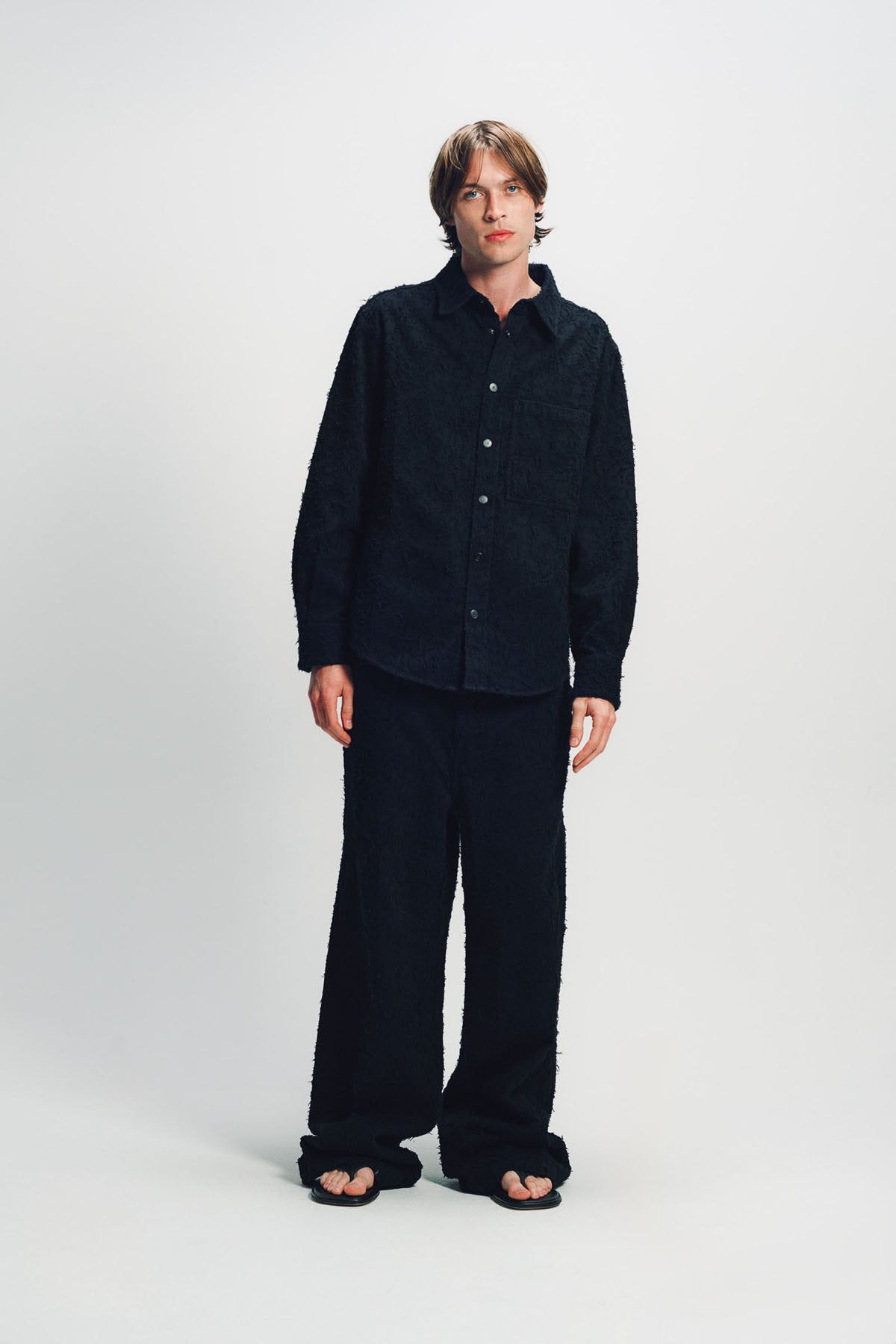 LOUIS GABRIEL NOUCHI | LARGE TRANSPARENT BLACK CHIFFON JOGGERS