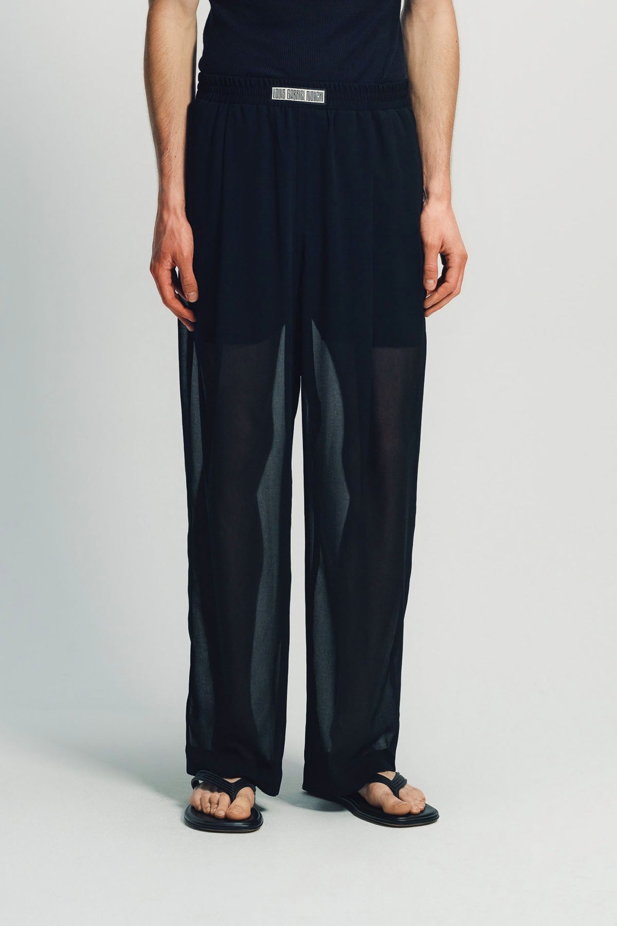 LOUIS GABRIEL NOUCHI | LARGE TRANSPARENT BLACK CHIFFON JOGGERS