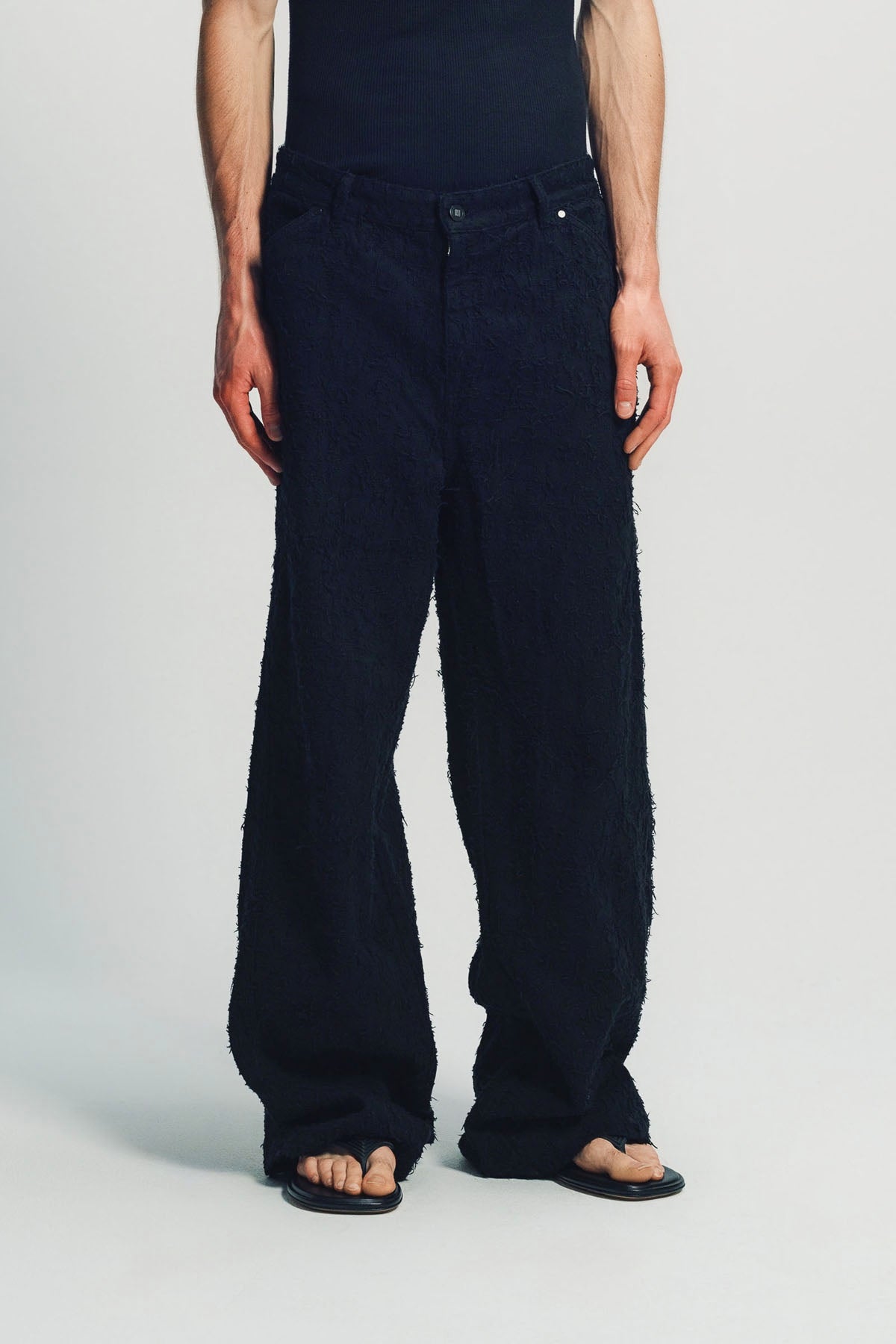 LOUIS GABRIEL NOUCHI | LARGE TRANSPARENT BLACK CHIFFON JOGGERS