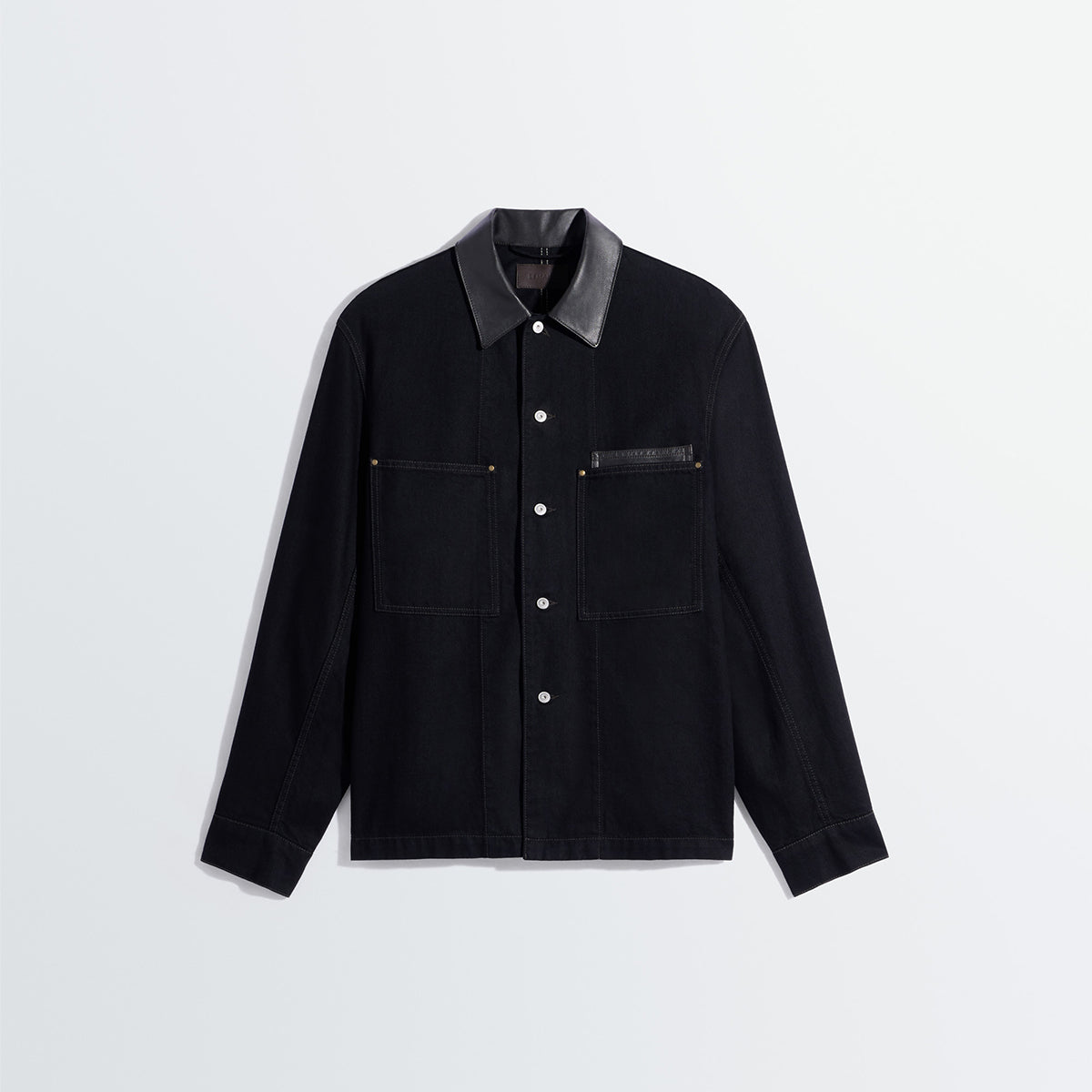 LEMAIRE | WORKWEAR OVERSHIRT WITH LEATHER COLLAR