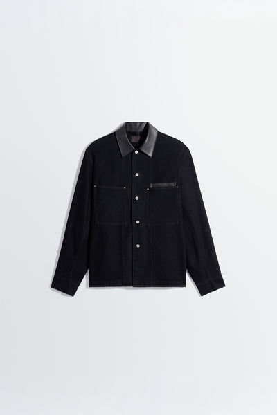 LEMAIRE | WORKWEAR OVERSHIRT WITH LEATHER COLLAR