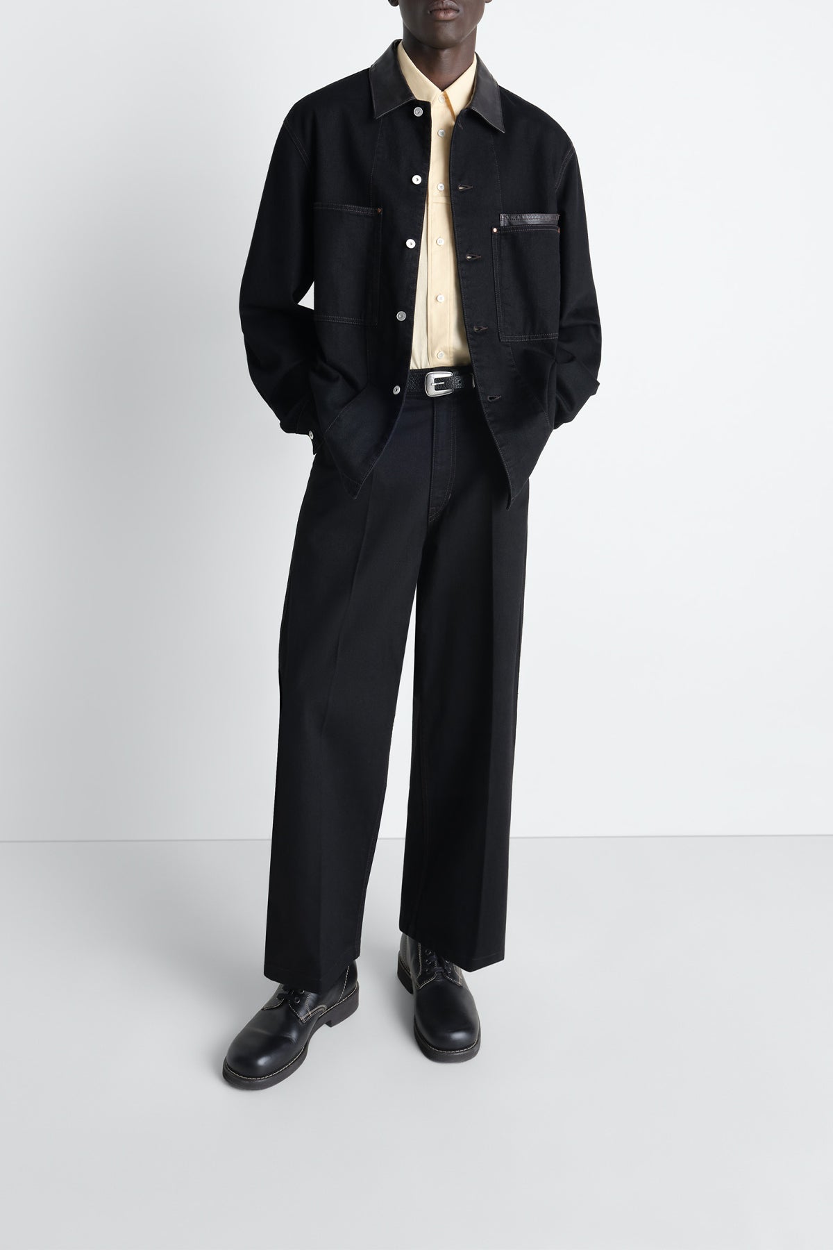 LEMAIRE | WORKWEAR OVERSHIRT WITH LEATHER COLLAR LEMAIRE | WORKWEAR OVERSHIRT WITH LEATHER COLLAR