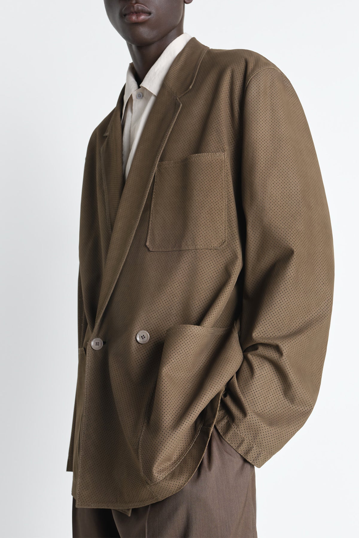 LEMAIRE | DOUBLE BREASTED LEATHER TAILORED JACKET