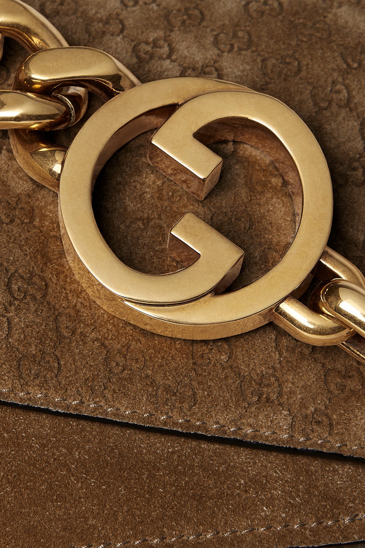 GUCCI | LARGE SUEDE SHOULDER BAG WITH CHAIN