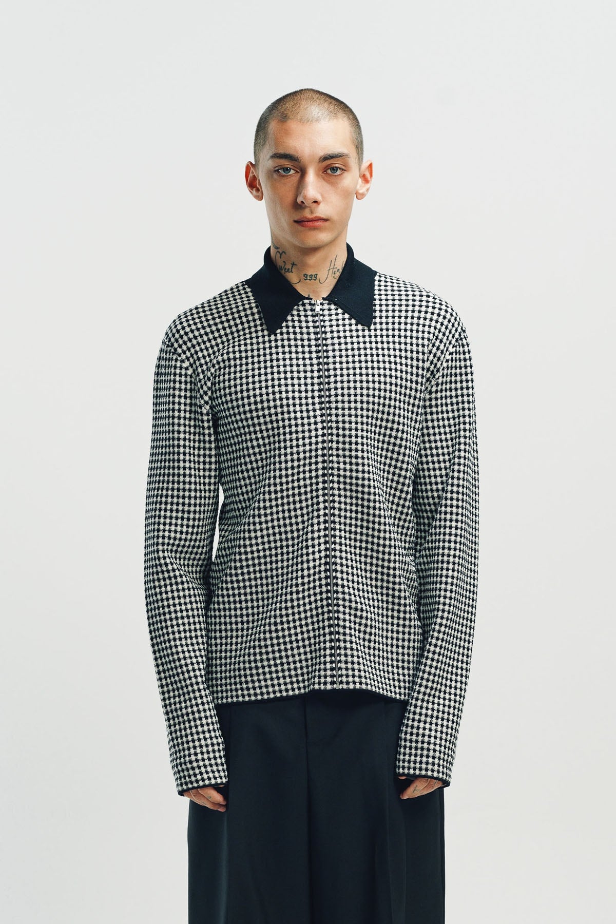 JIL SANDER | HOUNDSTOOTH ZIP-UP SHIRT
