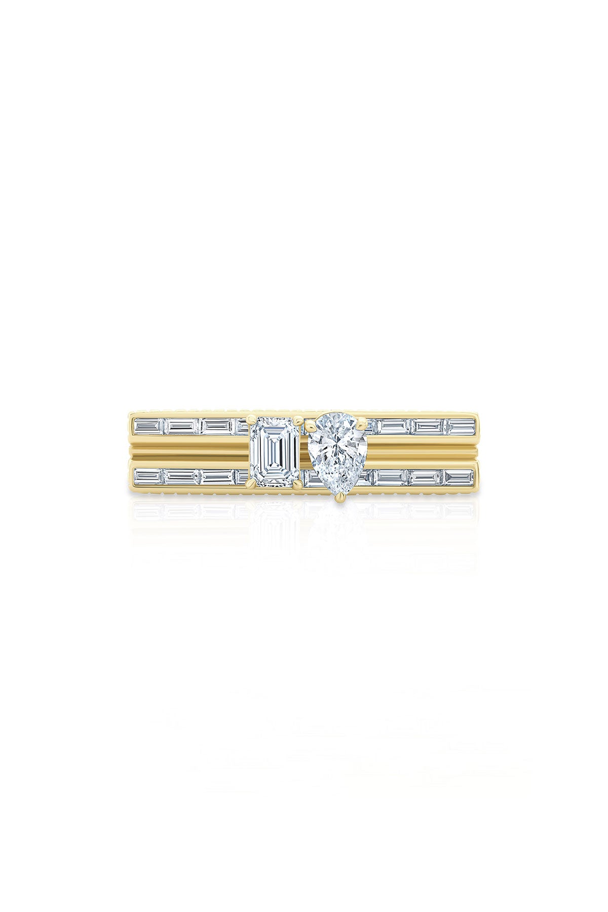 Loraida | Blade Emerald & Pear Round Pave Diamond Ring