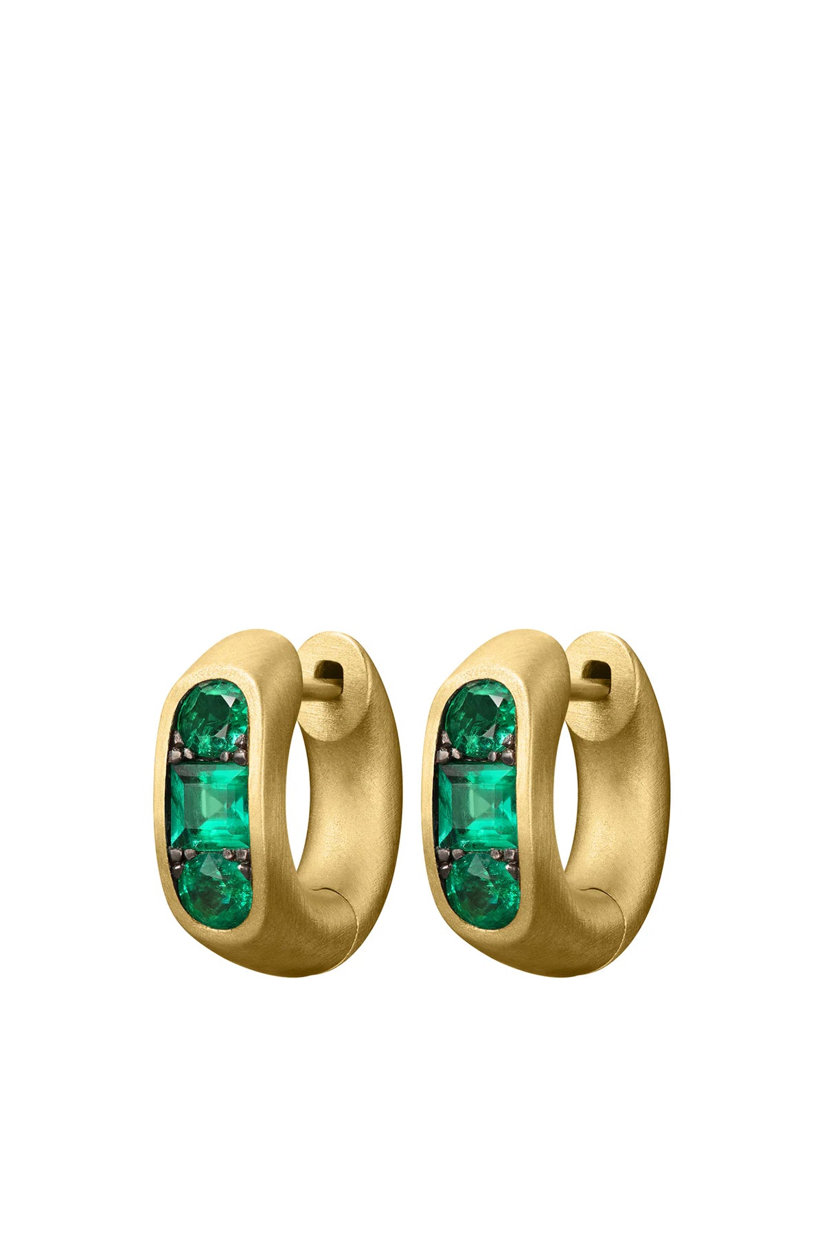SHOLA BRANSON | SMALL KEYSTONE EMERALD HUGGIE EARRINGS, PAIR