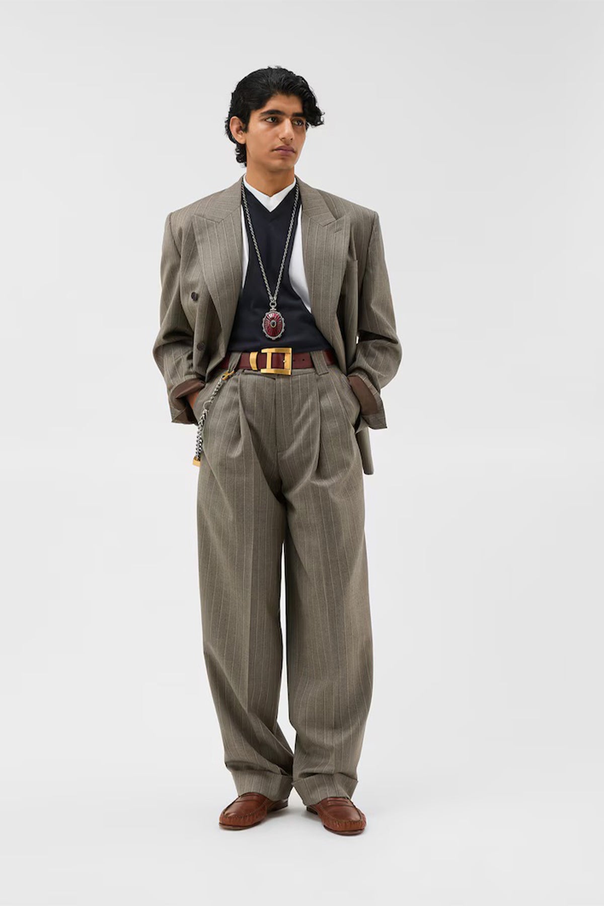 VERSACE | Pinstripe Wool Twill Oversized Pants