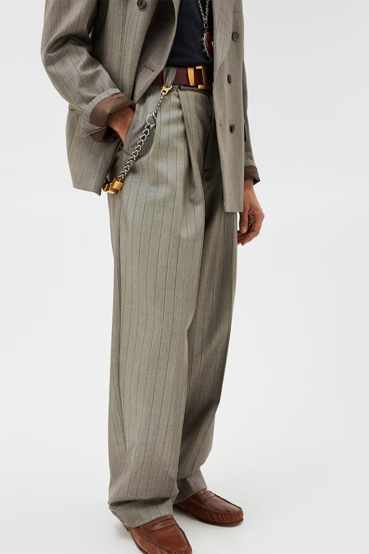 VERSACE | Pinstripe Wool Twill Oversized Pants