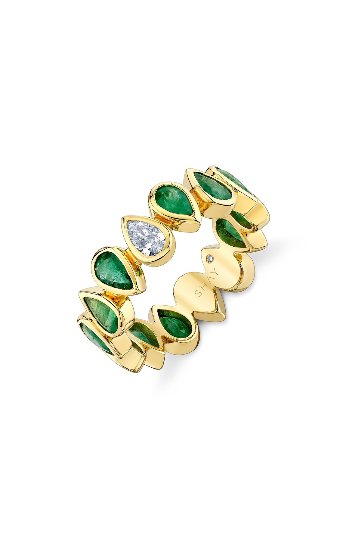 Shay | Emerald & Diamond Pear Bezel Eternity Ring