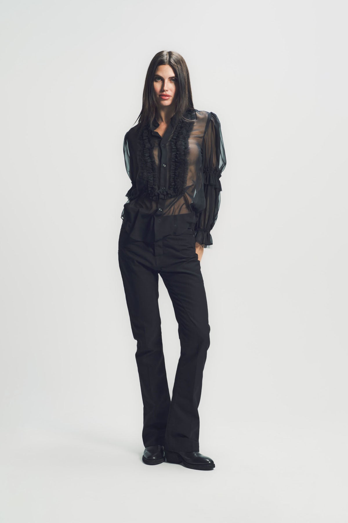 noir kei ninomiya シアーシャツ XS NOIR KEI NINOMIYA | TULLE RUFFLE SHORT SLEEVE TEE