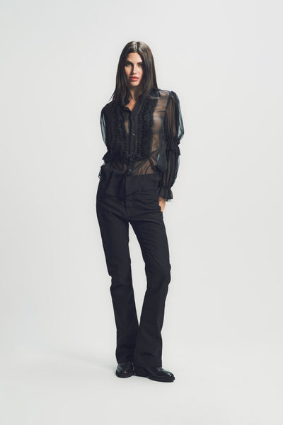 Noir Kei Ninomiya チュールスリーブ レザートップ 373815-58069-NOIR-KEI-NINOMIYA