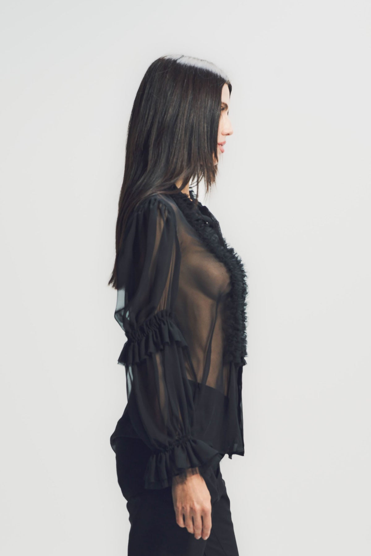 @*様 noir kei ninomiyaシアーシャツ NOIR KEI NINOMIYA | POLY GEORGETTE RUFFLE SHIRT