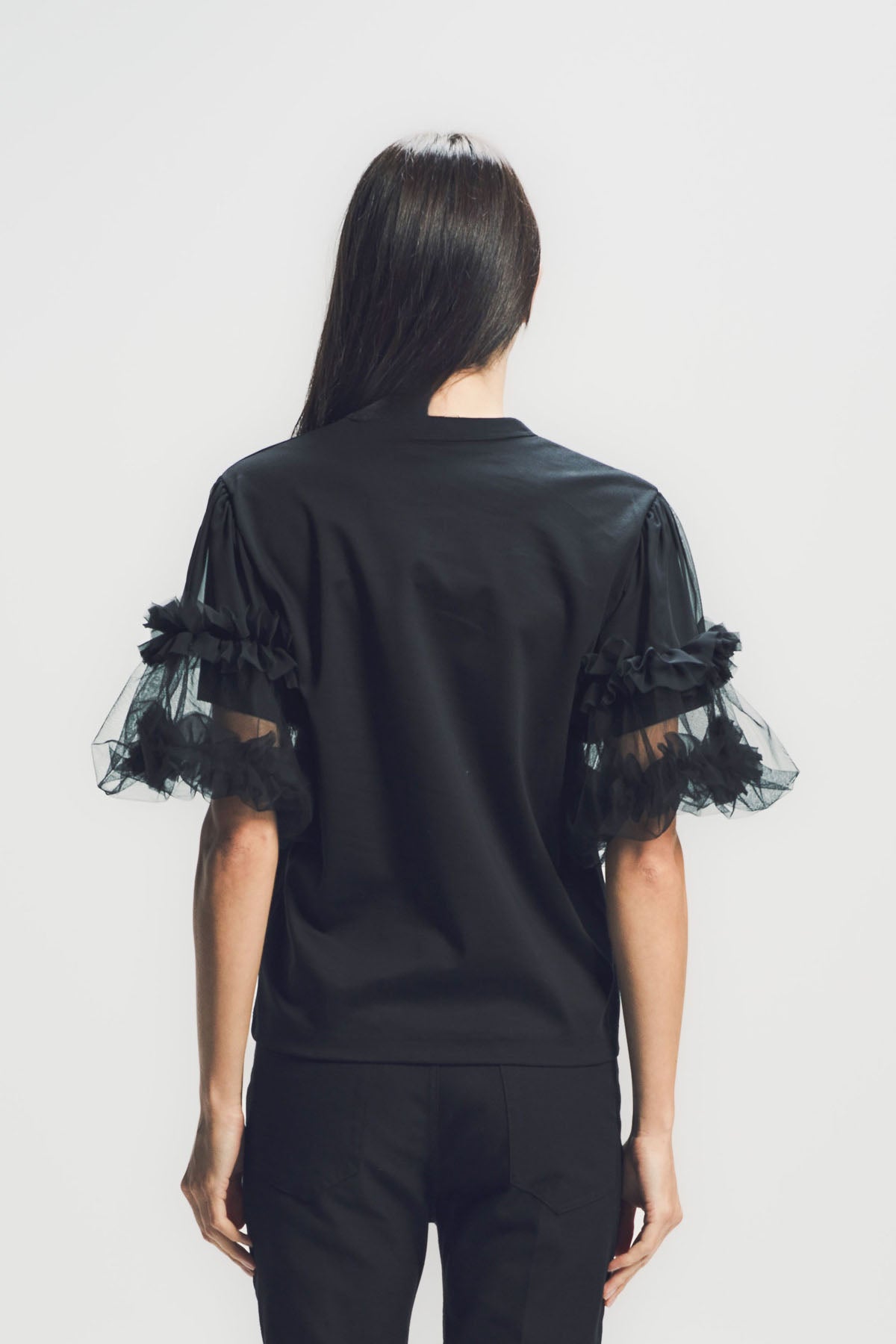 NOIR KEI NINOMIYA | TULLE RUFFLE SHORT SLEEVE TEE