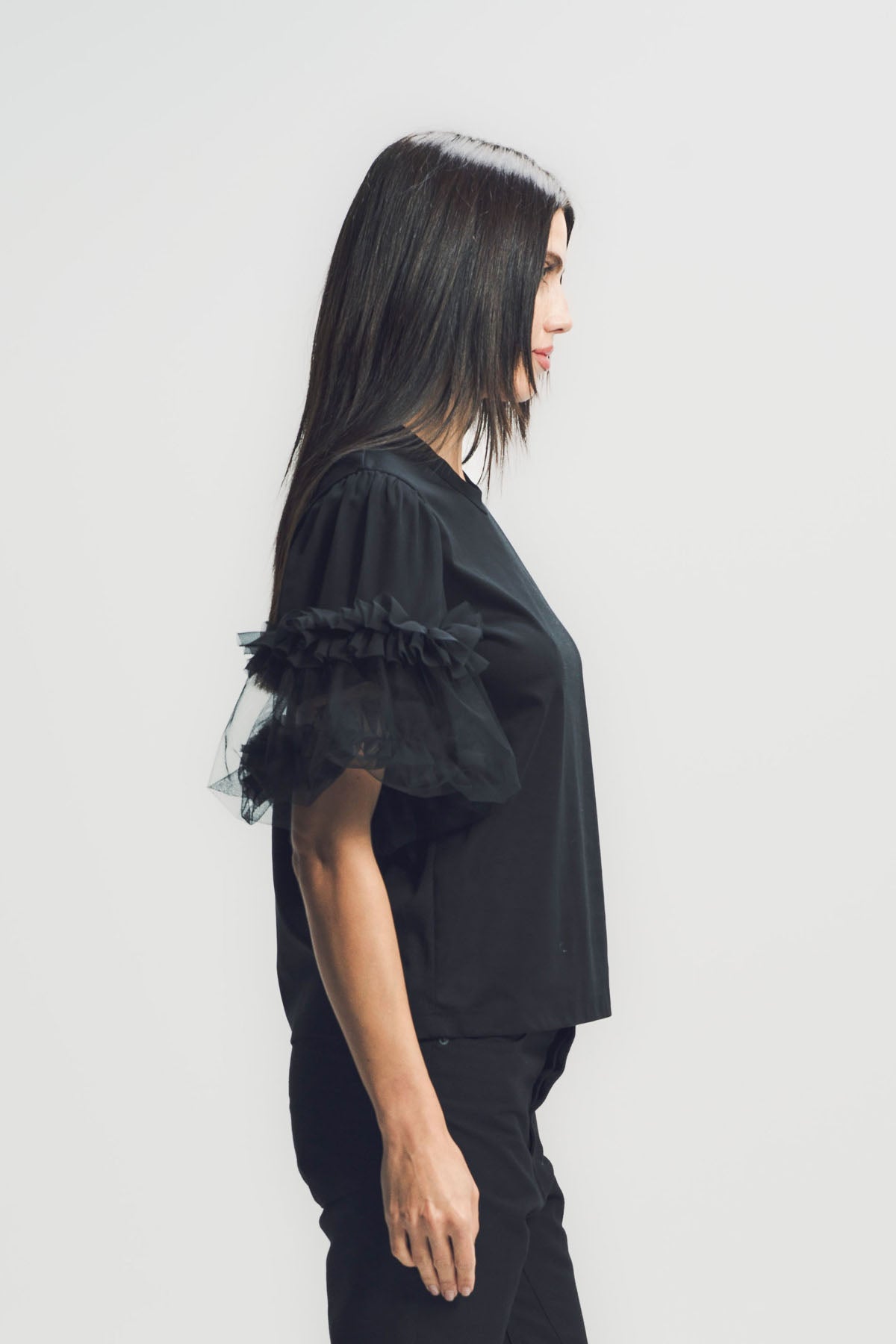 NOIR KEI NINOMIYA | TULLE RUFFLE SHORT SLEEVE TEE