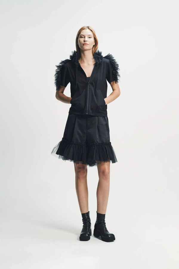 Noir Kei Ninomiya | Zip Tulle Short Sleeve Hoodie