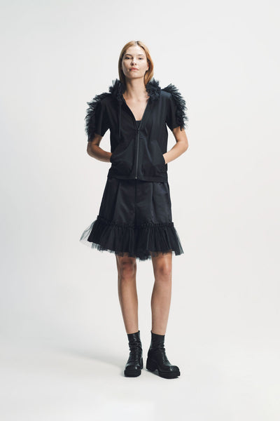 noir kei ninomiya チュールキャミソール S Noir Kei Ninomiya | Zip Tulle Short Sleeve Hoodie