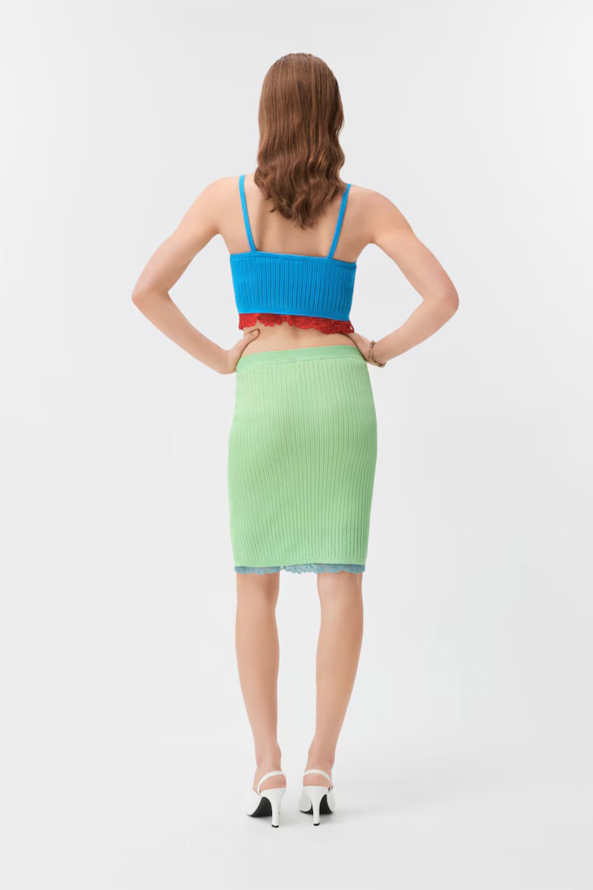 VERSACE | Lace-Trim Viscose-Blend Ribbed Knit Midi Skirt