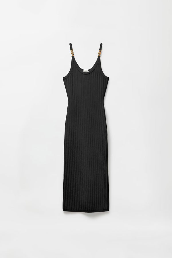 Versace Viscose Mesh Ribbed Knit Midi Dress, Female, Black, 38