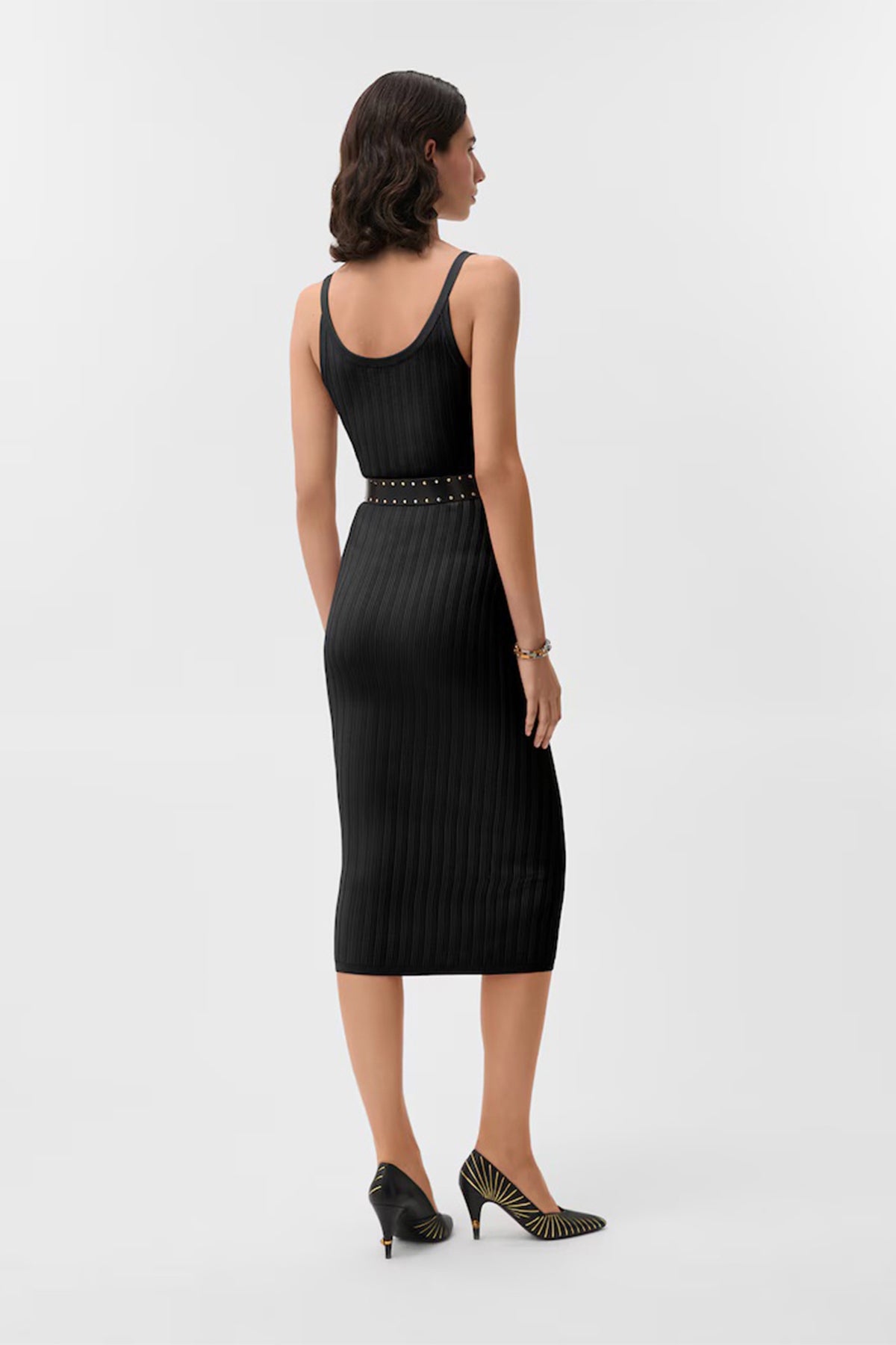 VERSACE | Viscose Mesh Ribbed Knit Midi Dress