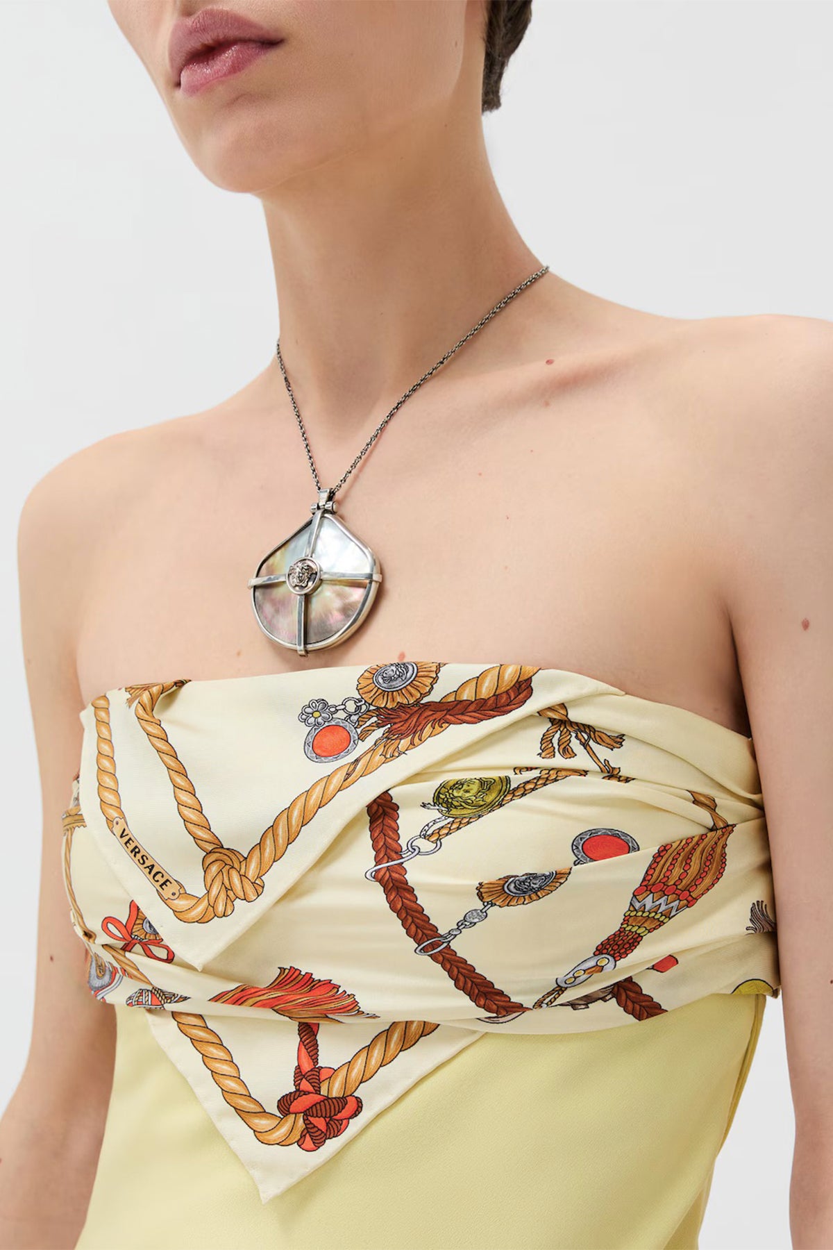 VERSACE | Silk Crepe Marocain Strapless Mini Dress