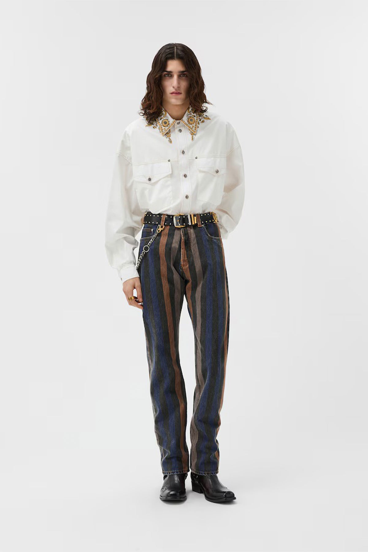 VERSACE | Striped Straight Jeans