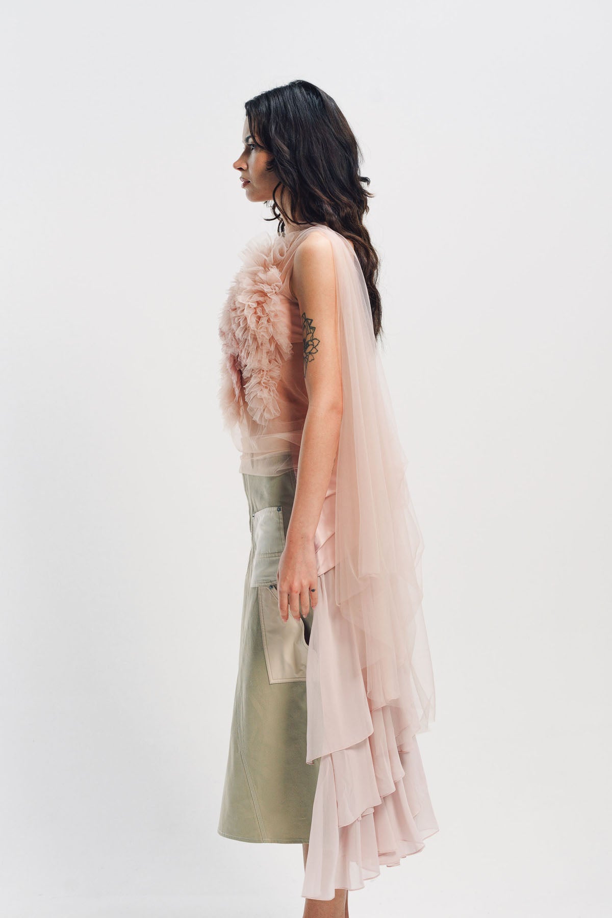 CAROLINE HU | RUFFLE TULLE TOP