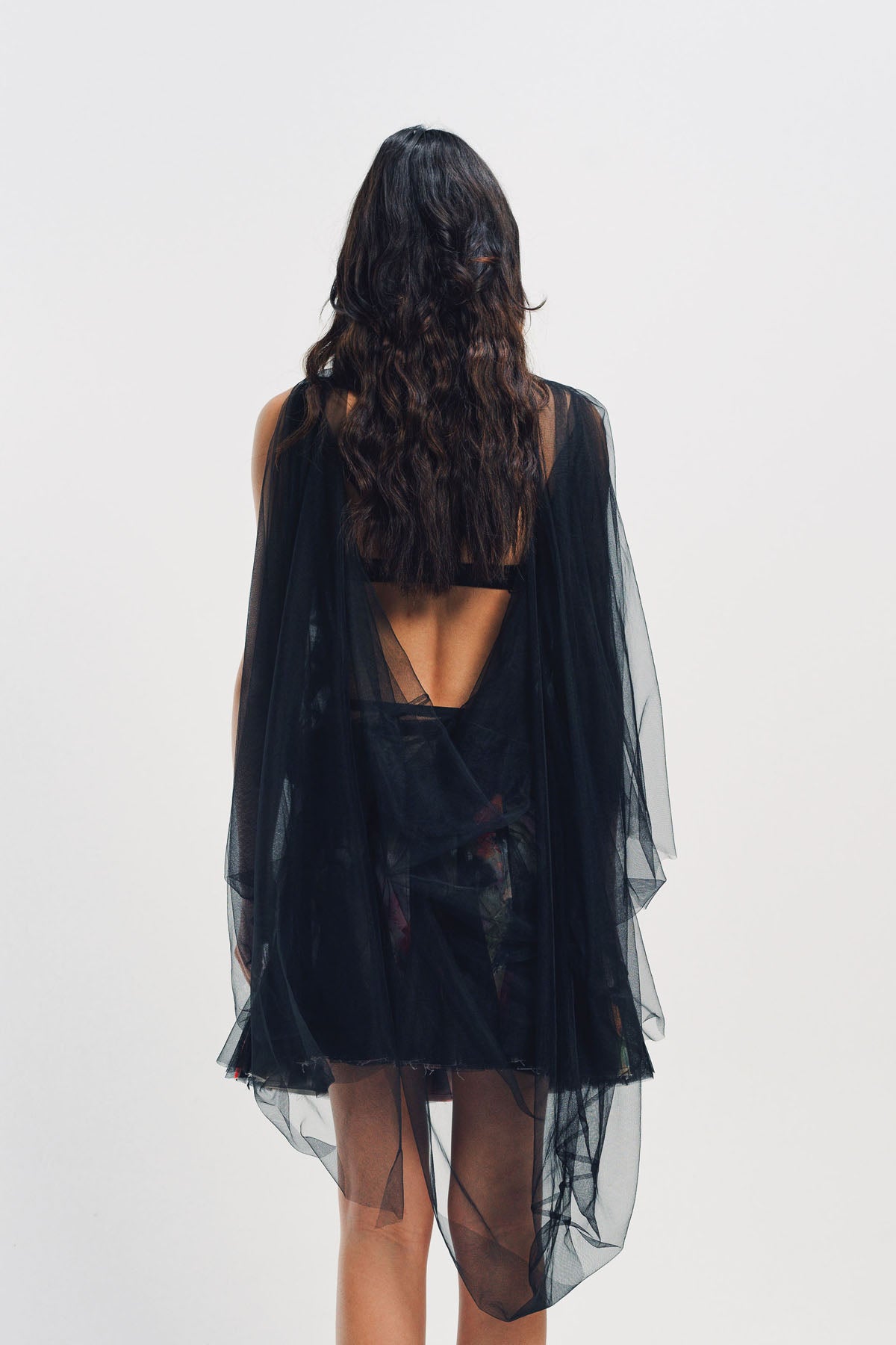 CAROLINE HU | PRINTED RUFFLE TULLE TOP